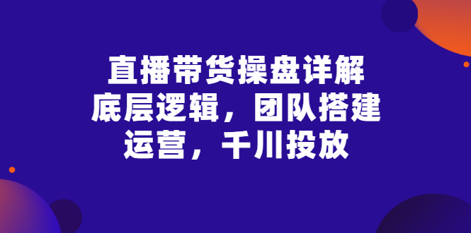 【副业项目3356期】直播带货操盘详解：底层逻辑，团队搭建，运营，千川投放（带货直播如何运营课程）-91集赚创业网