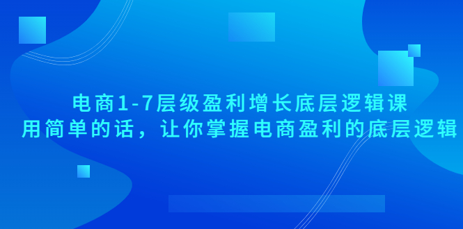 【副业项目3849期】电商1-7层级盈利增长底层逻辑课：用简单的话，让你掌握电商盈利的底层逻辑-91集赚创业网