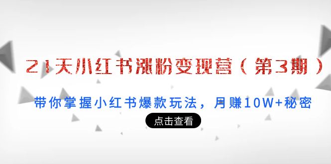 【副业项目4158期】21天小红书涨粉变现营（第3期）：带你掌握小红书爆款玩法，月赚10W+秘密-91集赚创业网