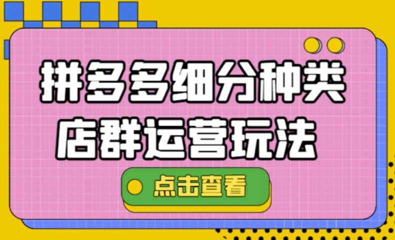 【副业项目4641期】拼多多细分种类店群运营玩法3.0，11月最新玩法，小白也可以操作-91集赚创业网