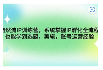 【副业项目4920期】自然流IP训练营，系统掌握IP孵化全流程，也能学到选题，剪辑，账号运营经验-91集赚创业网