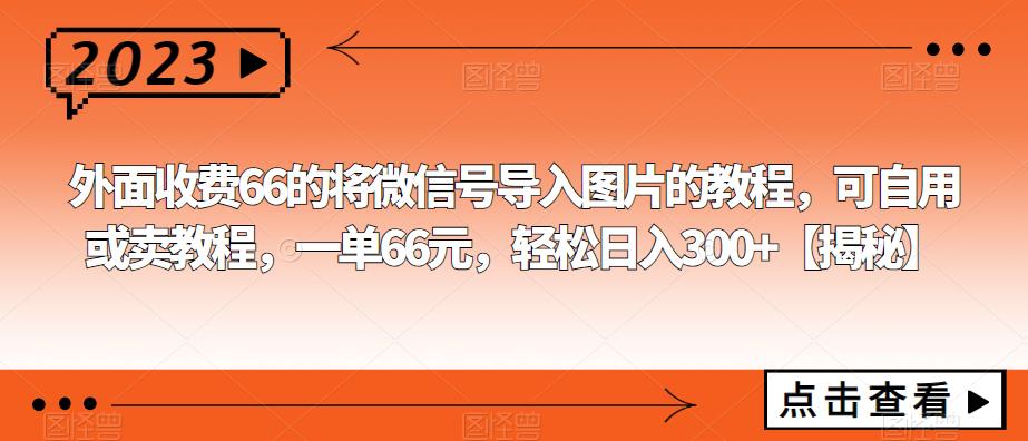 【副业项目6459期】外面收费66的将微信号导入图片的教程，可自用或卖教程，一单66元，轻松日入300+-91集赚创业网