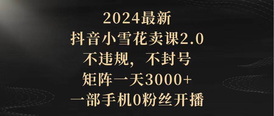 2024最新抖音小雪花卖课2.0 不违规 不封号 矩阵一天3000+一部手机0粉丝开播-91集赚创业网