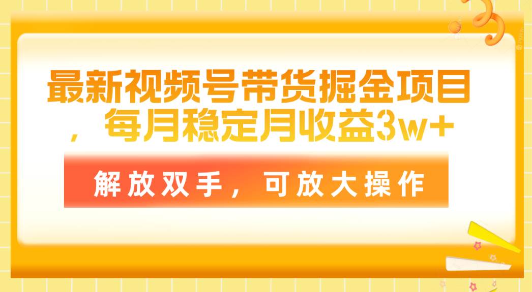 最新视频号带货掘金项目，每月稳定月收益3w+，解放双手，可放大操作-91集赚创业网