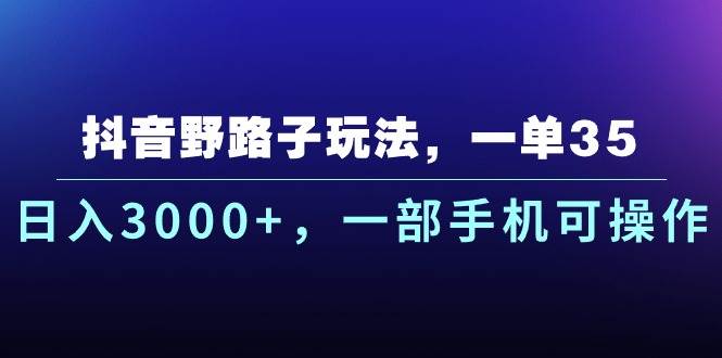 抖音野路子玩法，一单35.日入3000+，一部手机可操作-91集赚创业网