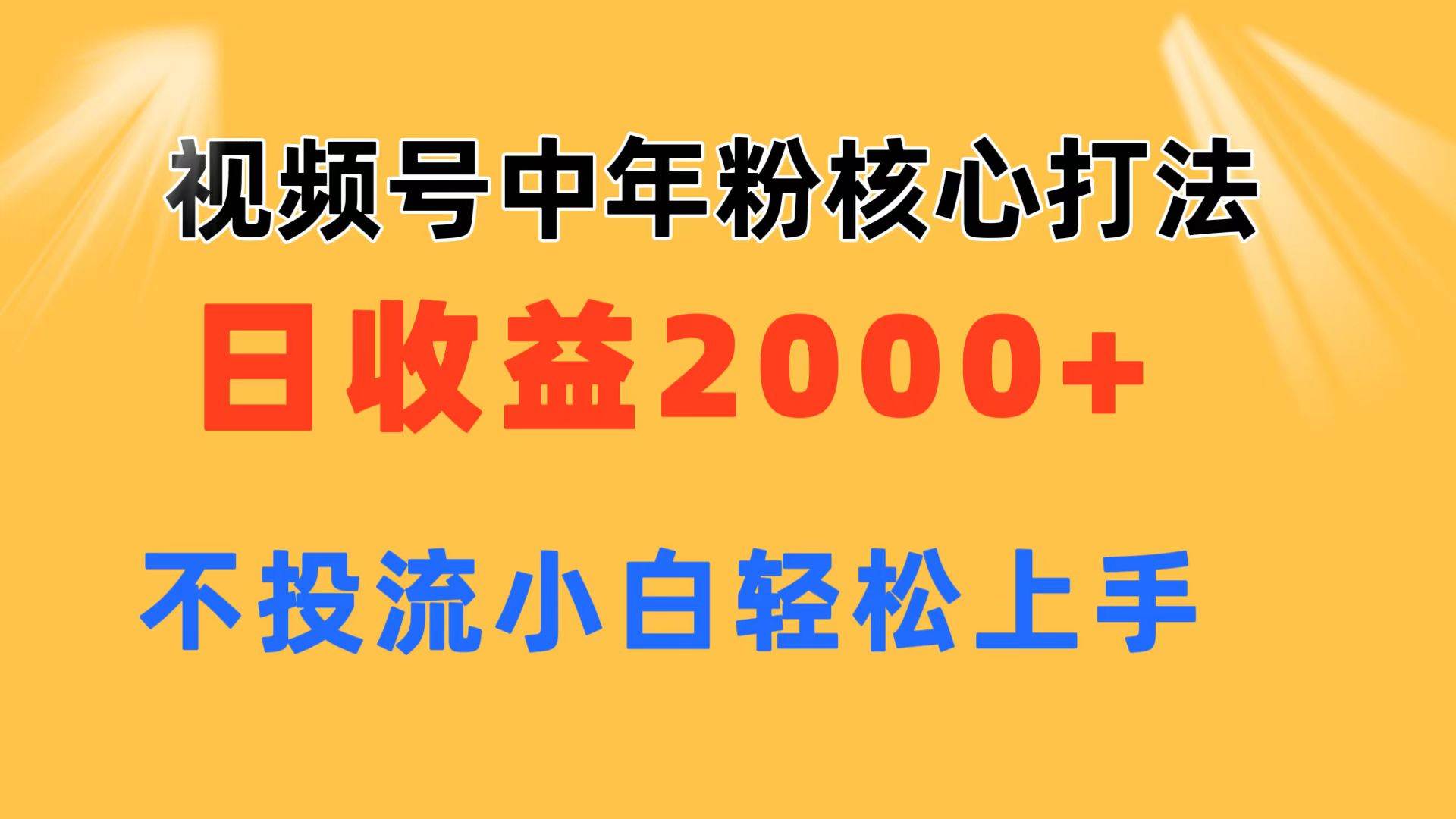 视频号中年粉核心玩法 日收益2000+ 不投流小白轻松上手-91集赚创业网