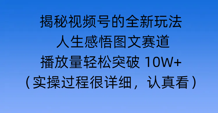 揭秘视频号的全新玩法 —— 人生感悟图文赛道-91集赚创业网